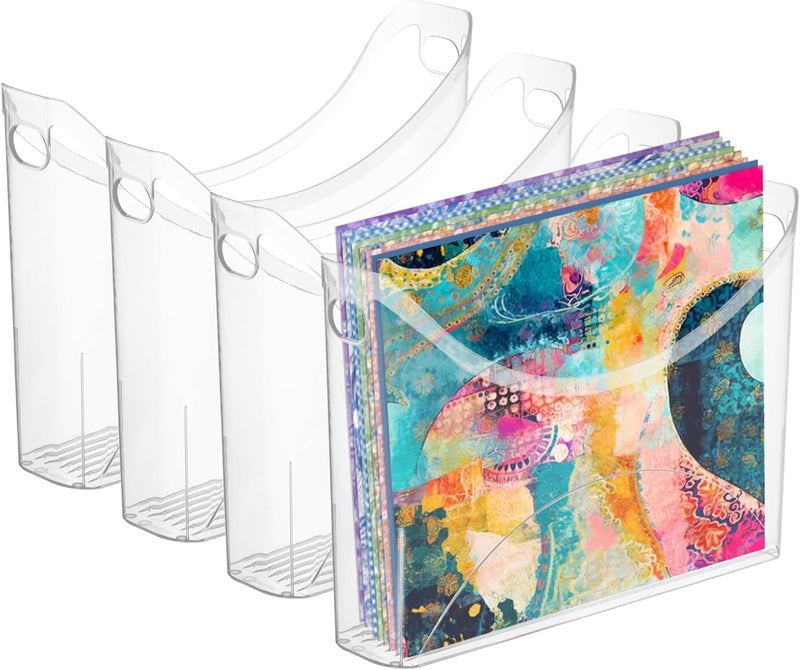 Rainmae 4 Pack Scrapbook Paper Storage Organizer with Handle Plastic Scrapbook Storage Bin Holds 12x12 Inch Craft Papers Books, Vinyl Sheets, Cardstocks for Home Office Garage Tabletop Organization - Image 1